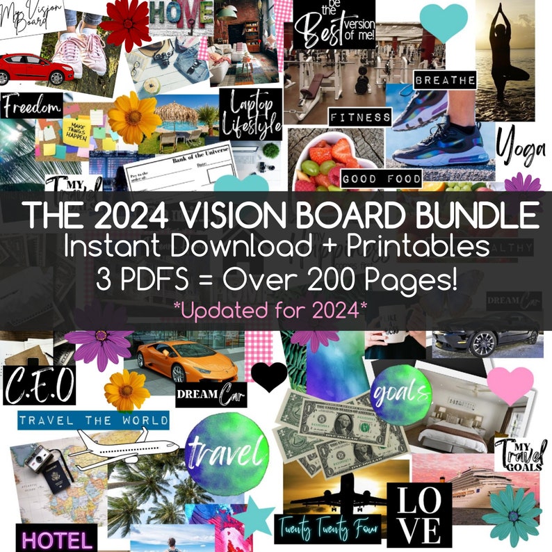 The Ultimate 2024 Vision Board Kit - Printable Templates to help you manifest your dreams and goals.