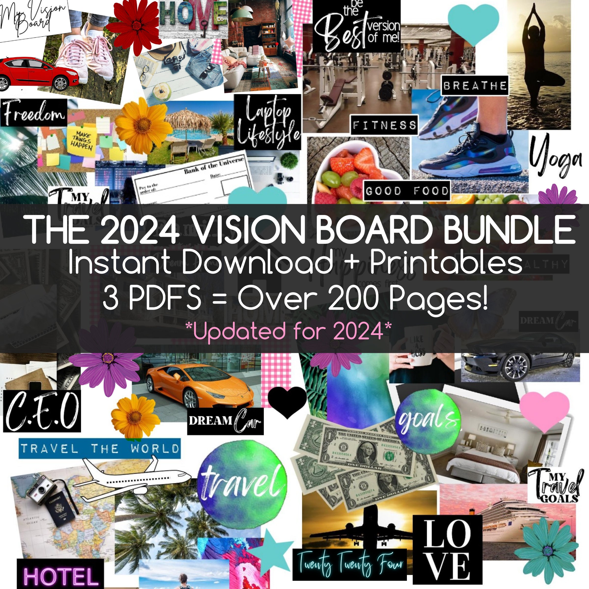 2024 Vision Board Kit With Printable Words, Quotes, Images, Frames