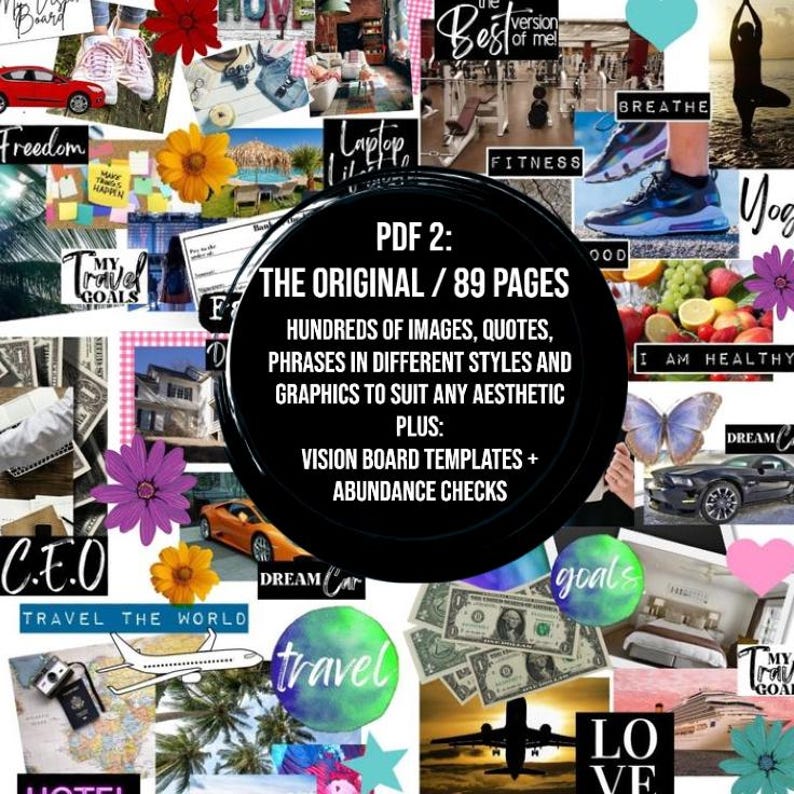 2026 VISION BOARD KIT with Printable words, quotes, images, frames, backgrounds, icons, abundance checks, Vision Board Wall Collage + More image 8