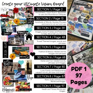 2024 Vision Board Kit with Printable words, quotes, images, frames, backgrounds, icons, abundance cheques more / Updated for 2024 image 2