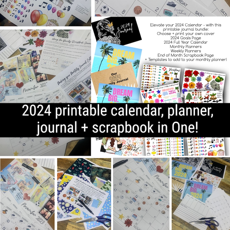 Family Calendars and Planners Scrapbooking Templates / 2024 Calendars / Calendar, Journal Stickers, Planner Stickers, Digital download image 1