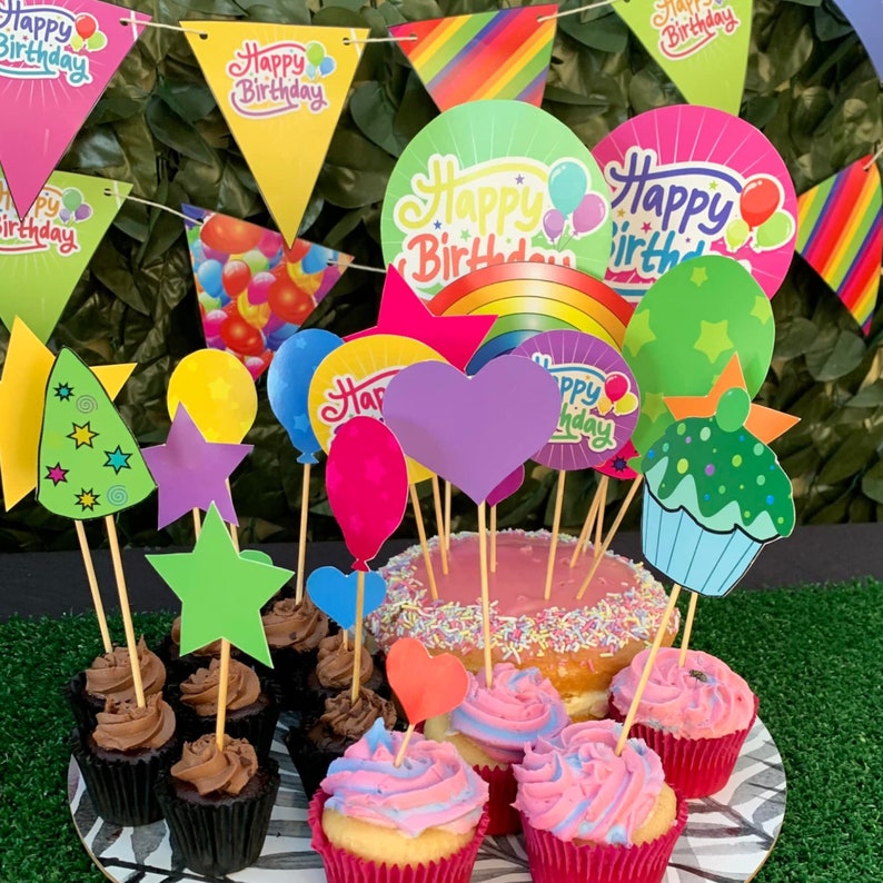 Happy Birthday Party Cake Toppers / Party Cake Toppers / Etsy