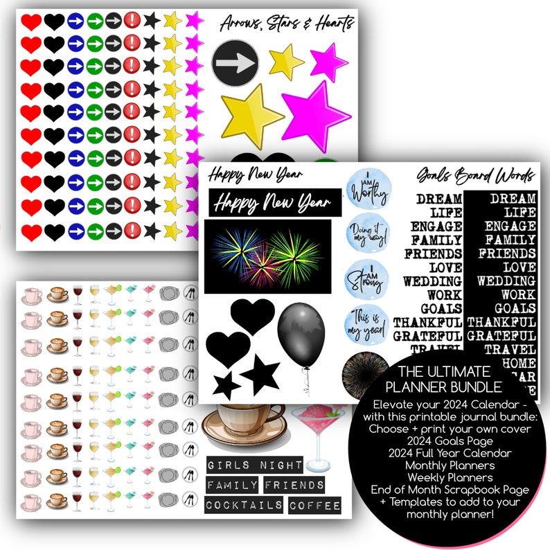 Family Calendars and Planners Scrapbooking Templates / 2024 Calendars / Calendar, Journal Stickers, Planner Stickers, Digital download image 7