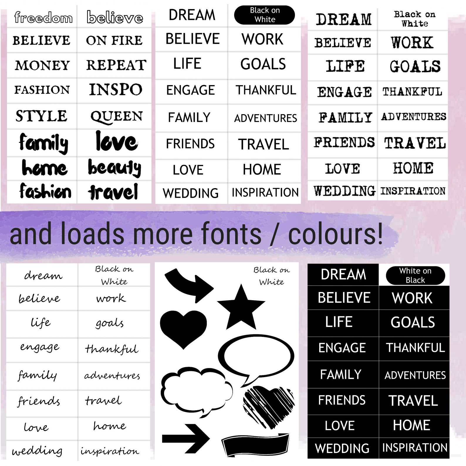 vision board kit with printable words quotes images frames