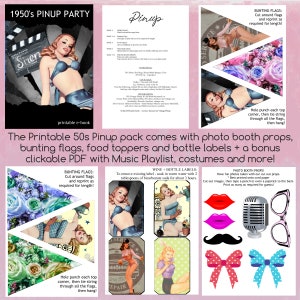 50s Pinup Printable Party Pack / Pinup Theme / Pinup Style Party / Pinup Cake Toppers / Pinup Cakes / Pinup Photo Booth Props / Pinup Prints image 6