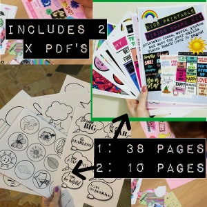Pu&ograve; includere: Due file PDF stampabili per creare una vision board. Il primo PDF contiene 38 pagine di icone, parole e citazioni colorate. Il secondo PDF contiene 10 pagine di cerchi vuoti per aggiungere le tue immagini. Il testo sull'immagine dice "Kids Printable Vision Board Kit".