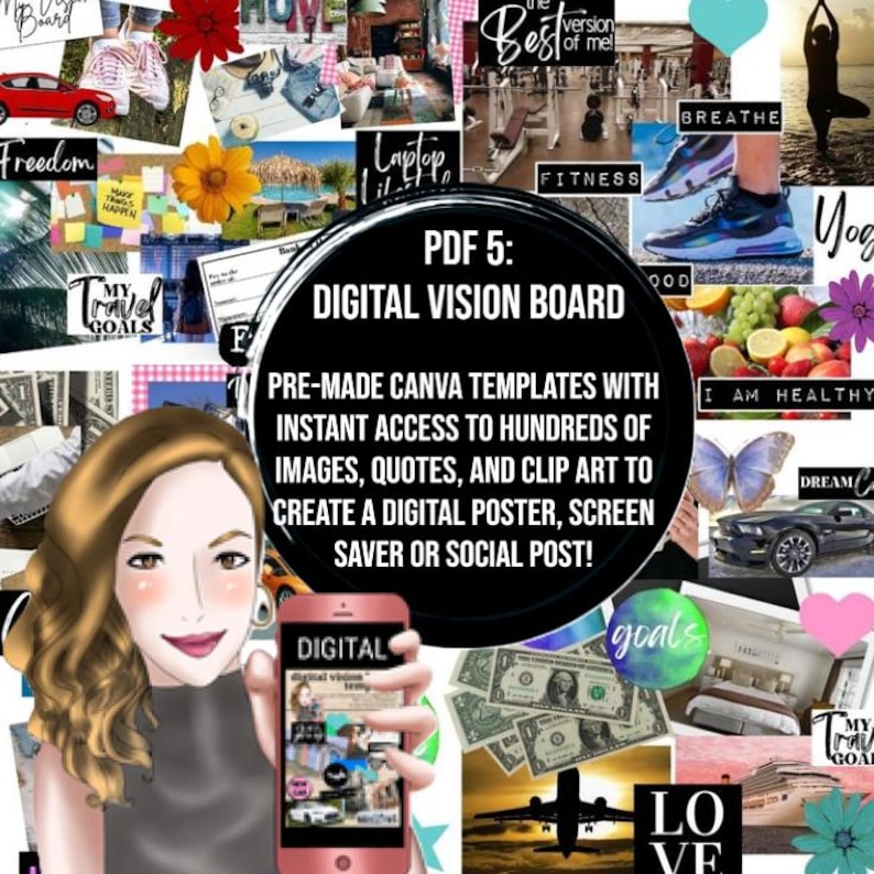 2026 VISION BOARD KIT with Printable words, quotes, images, frames, backgrounds, icons, abundance checks, Vision Board Wall Collage + More image 11