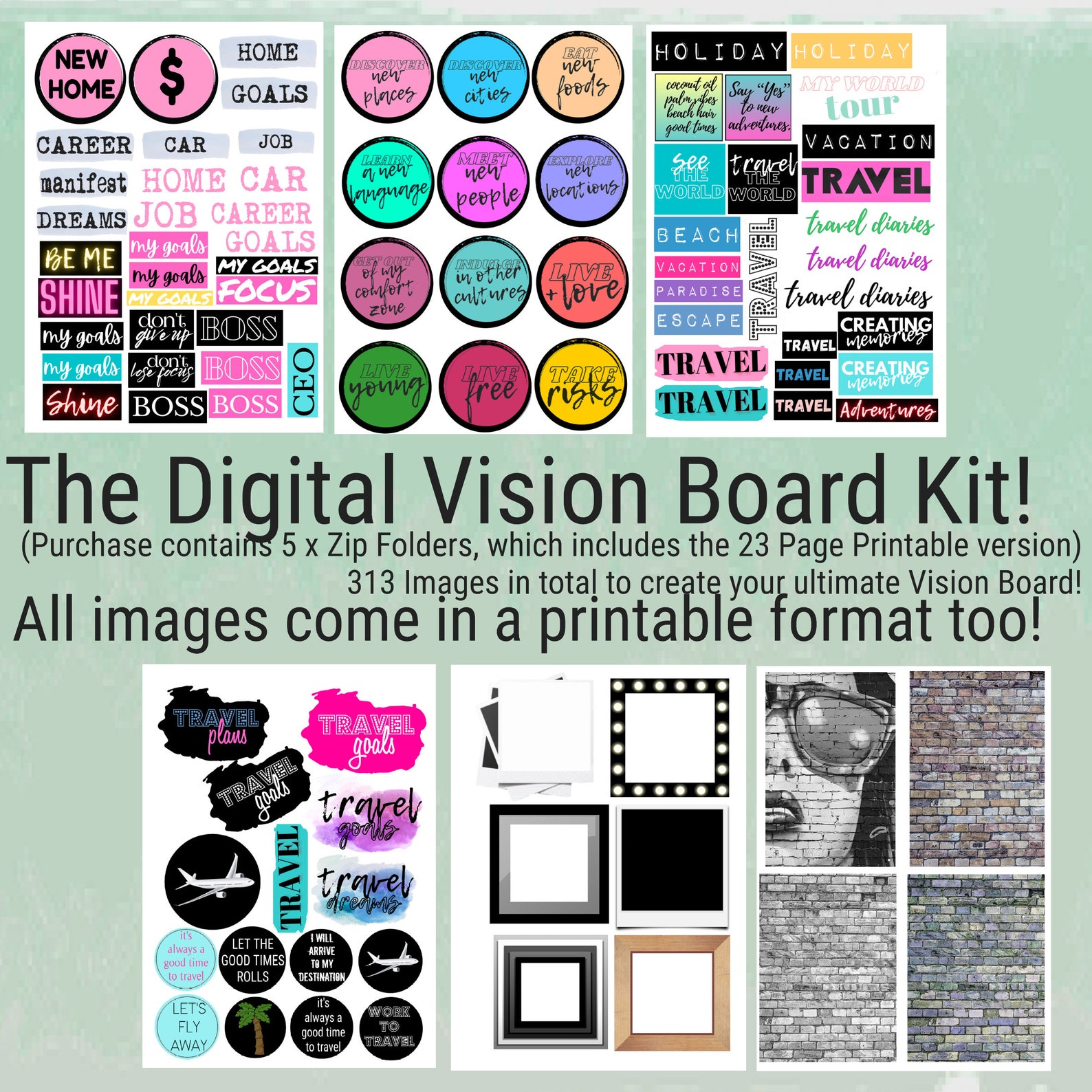 DIGITAL Vision Board Kit / Digital Vision Board Templates / | Etsy