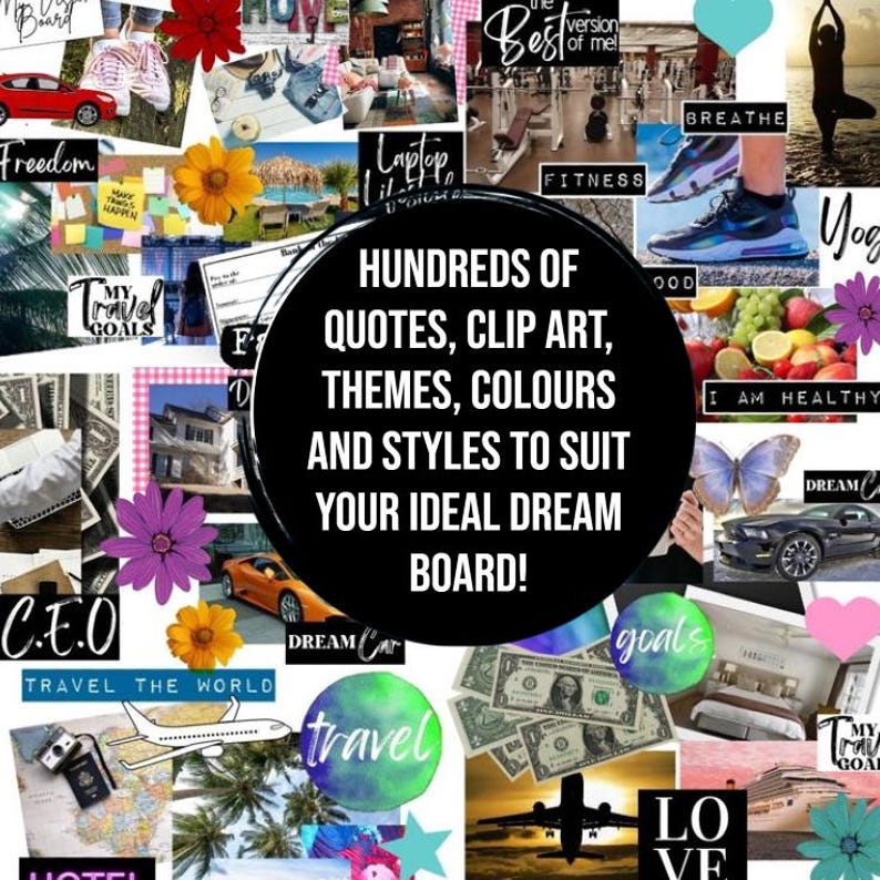 2026 VISION BOARD KIT with Printable words, quotes, images, frames, backgrounds, icons, abundance checks, Vision Board Wall Collage + More image 5