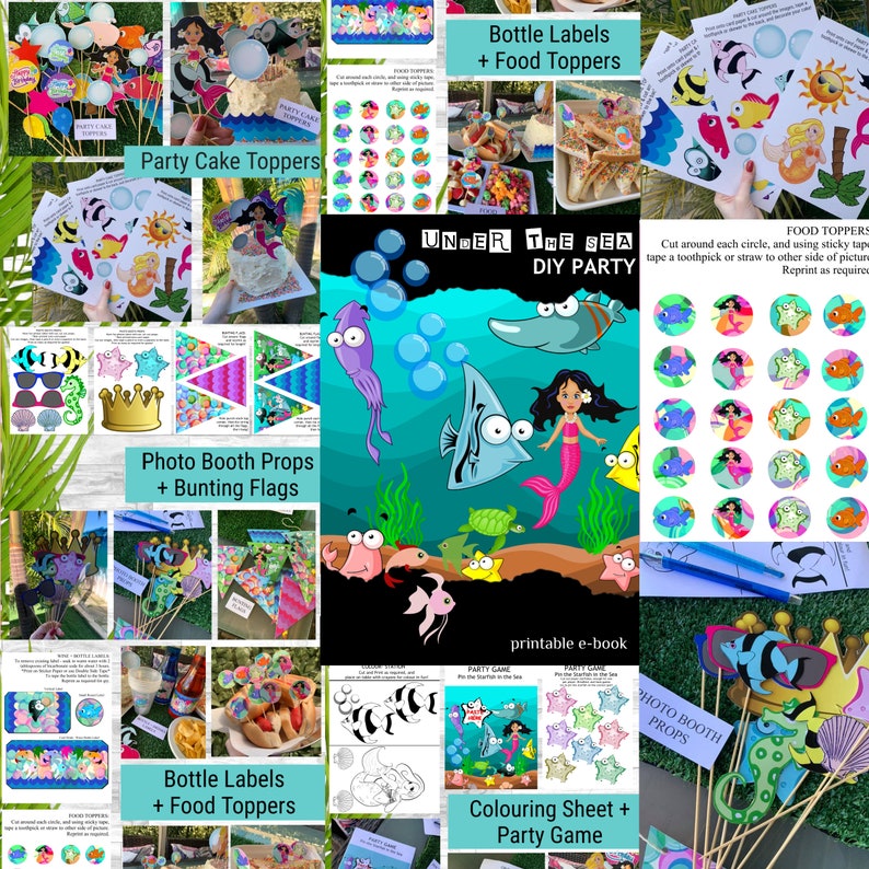 Printable Under the Sea Party for Kids / Under the Sea Themed decorations / Under the Sea Photo Props and Party Cake Toppers / Sea Parties image 1