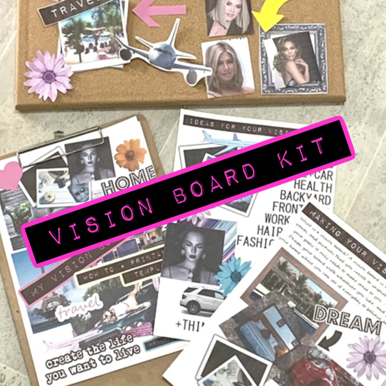 Vision Board Kit with Printable words slogans templates | Etsy