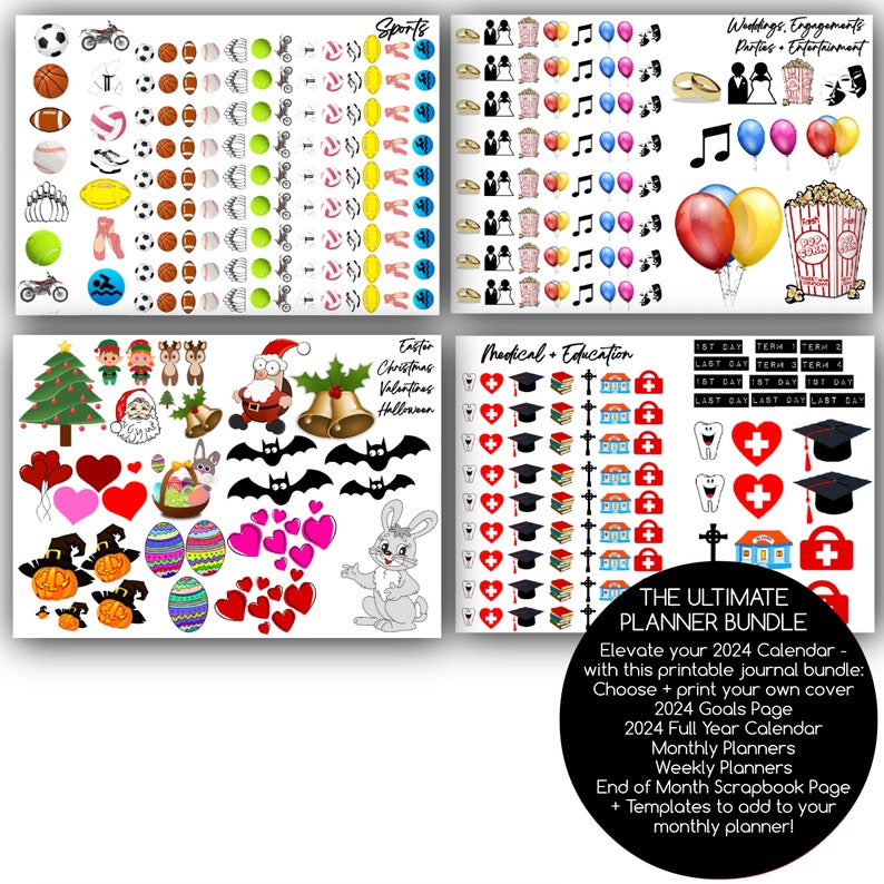 Family Calendars and Planners Scrapbooking Templates / 2024 Calendars / Calendar, Journal Stickers, Planner Stickers, Digital download image 6
