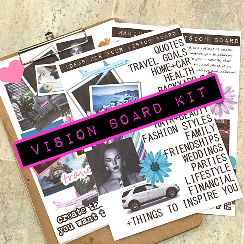 Vision Board Kit with Printable words quotes images frames | Etsy