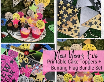 New Years Eve / New Years Eve Cake Toppers / New Years Eve Party Cake Decorations / Cake Decorations / Cake Toppers / NYE Bunting Flags