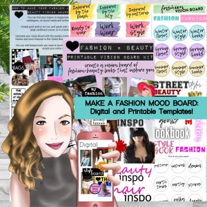 Kit de tablero de visión de moda y belleza / Tablero de visión de moda y belleza imprimible / Frases de moda / Frases de belleza / Estado de ánimo de moda / Collages