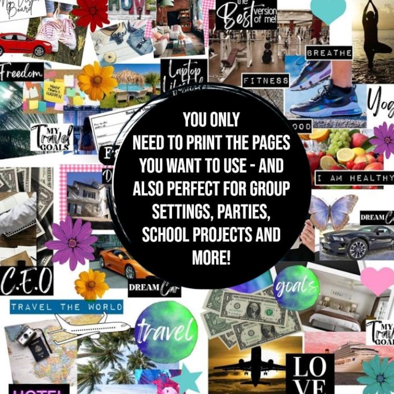 2026 VISION BOARD KIT with Printable words, quotes, images, frames, backgrounds, icons, abundance checks, Vision Board Wall Collage + More image 4