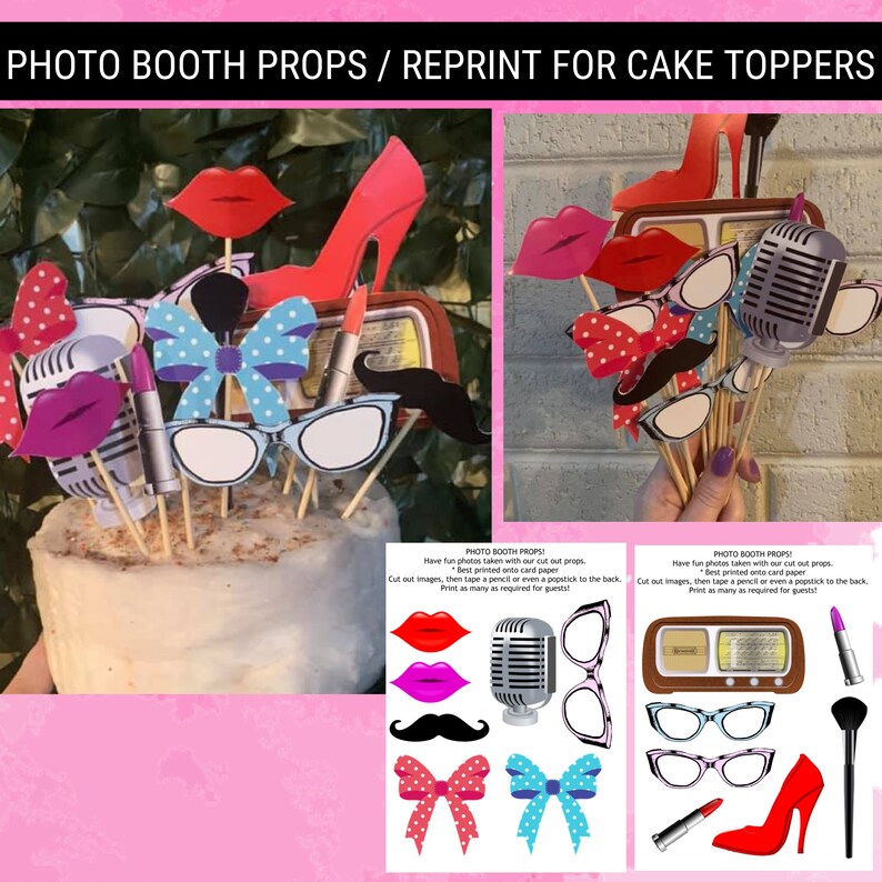 50s Pinup Printable Party Pack / Pinup Theme / Pinup Style Party / Pinup Cake Toppers / Pinup Cakes / Pinup Photo Booth Props / Pinup Prints image 3