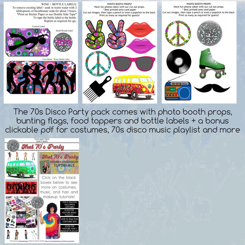 70s Disco Printable Party Pack / Seventies Party / Disco Photo Booth Props / Disco Decorations / Disco Prints / 70's Cake Toppers / Disco image 8