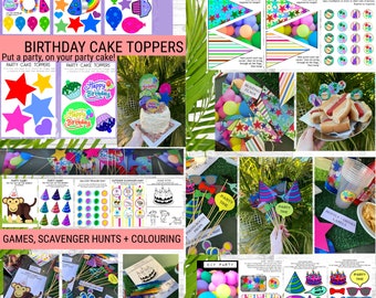 Printable Party Games and Decorations - Non Themed Party / Birthday Party Cake Toppers / Happy Birthday Cake Toppers / Printable Party Games