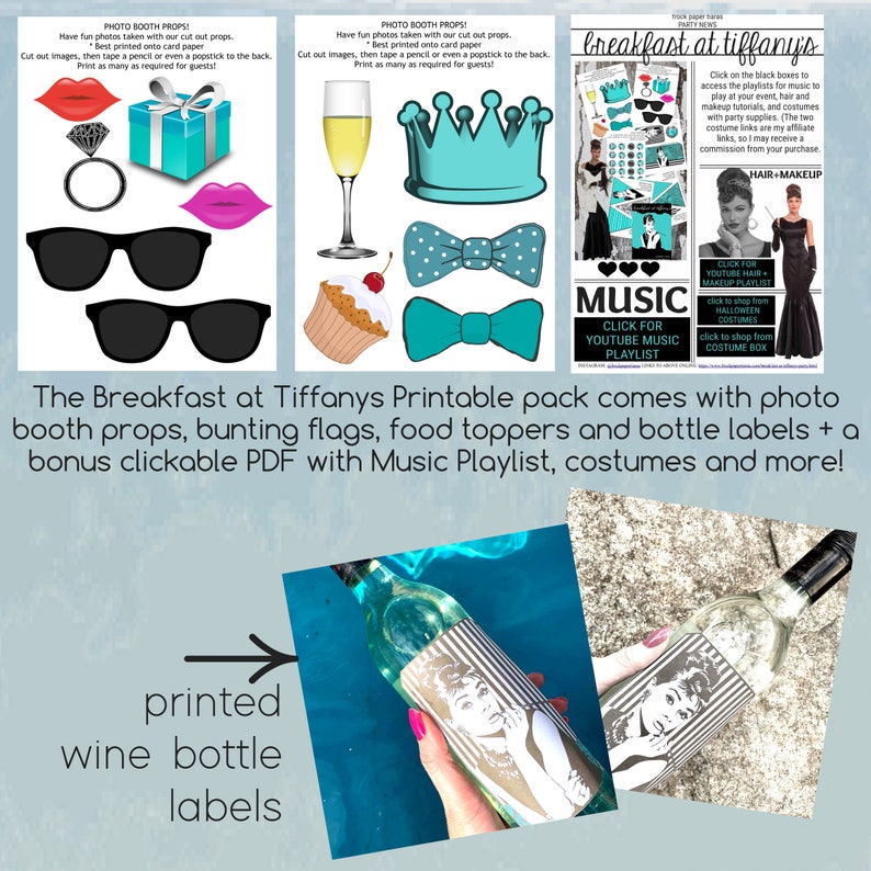 Breakfast at Tiffanys Printable Party Pack / Breakfast at Tiffanys Photo Booth Props / Breakfast at Tiffanys Party Cake Toppers / Tiffany's image 7
