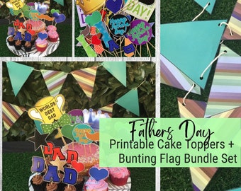 Fathers Day Party Cake Toppers / Fathers Day Gifts / Fathers Day Cake / Fathers Day Decorations / Fathers Day Bunting Flags and Cake toppers