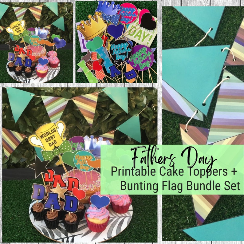 Fathers Day Party Cake Toppers / Fathers Day Gifts / Fathers Day Cake / Fathers Day Decorations / Fathers Day Bunting Flags and Cake toppers image 1