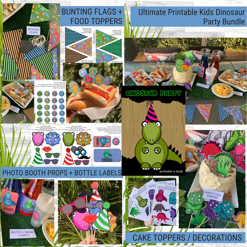 Printable Dinosaur Party Games and Decorations for Kids / Kids Dinosaur Party / Dinosaur Cake Toppers / Dinosaur Photo Props / Dinosaurs image 1