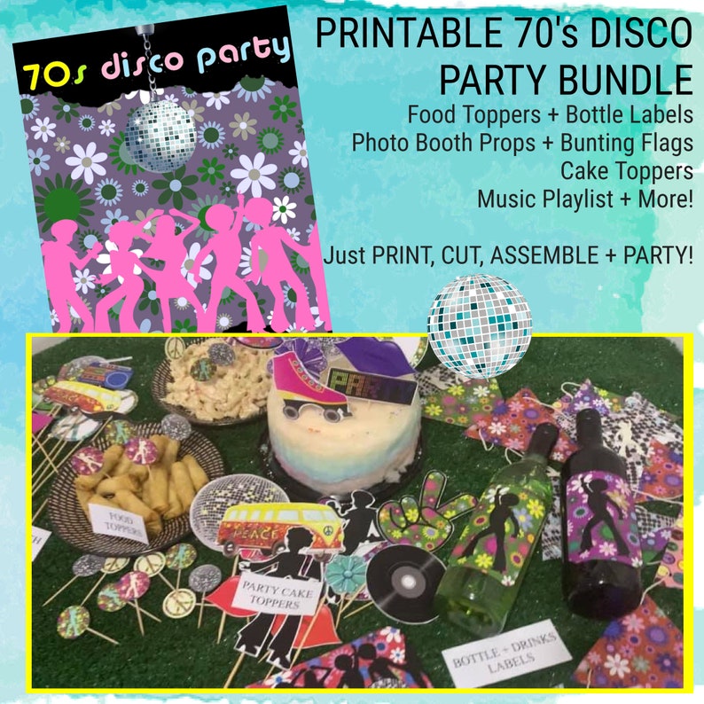 70s Disco Printable Party Pack / Seventies Party / Disco Photo Booth Props / Disco Decorations / Disco Prints / 70's Cake Toppers / Disco image 2