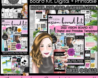 Vision Board Kit with Printable words, quotes, images, frames, backgrounds, icons + more / 2022 Vision Board Kit / Digital and Printable