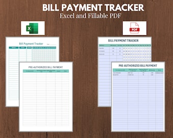 Bill Payment Tracker, Monthly Budget Planner (Excel and PDF)