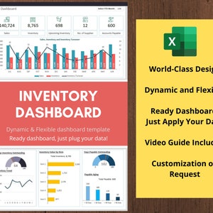 Tableau de bord d'inventaire Modèle Excel Tableau de bord financier Modèle d'inventaire Modèle de gestion des stocks Tableau de bord financier image 1