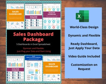 Sales Dashboard Package - Excel Template | Sales Dashboard | Executive Dashboard | Dynamic and Flexible Dashboard | Reporting Dashboard