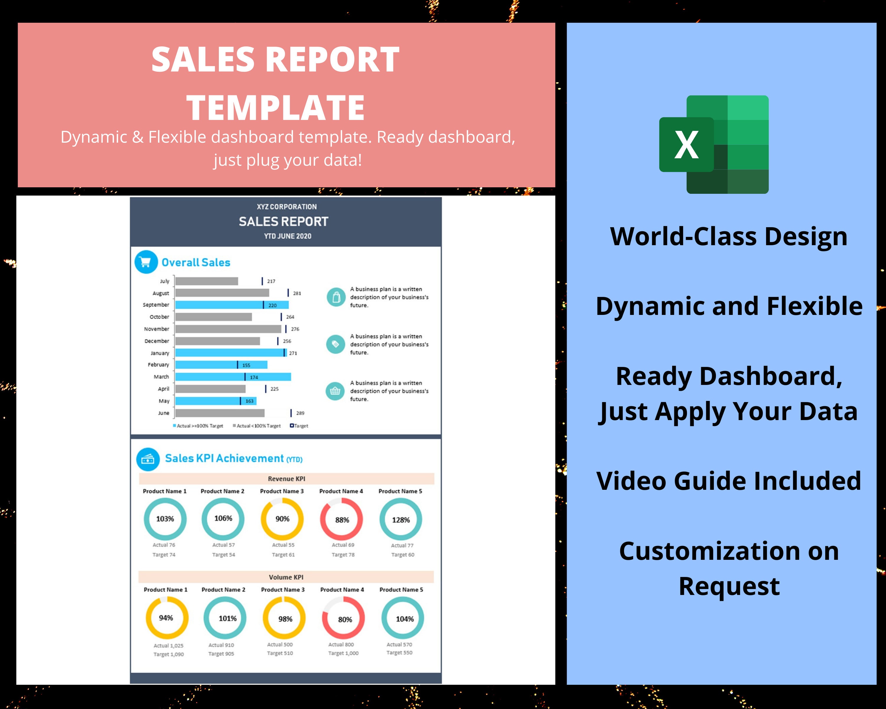 Sales Report Template - Excel Template | Sales Report Dashboard | Executive Dashboard | Dynamic and Flexible Dashboard | Reporting Dashboard