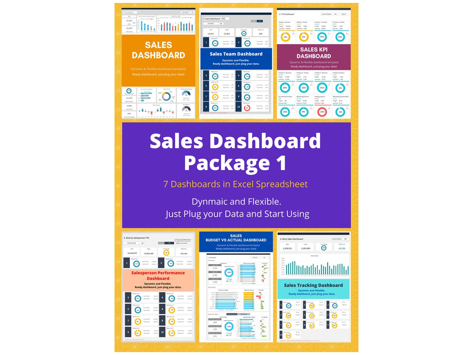 Sales Dashboard Excel Template | KPI Reporting Package - Etsy