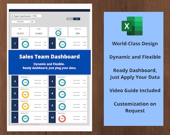Sales Team Dashboard - Excel Template | Sales Dashboard Package | Executive Dashboard | Dynamic and Flexible Dashboard | Reporting Dashboard