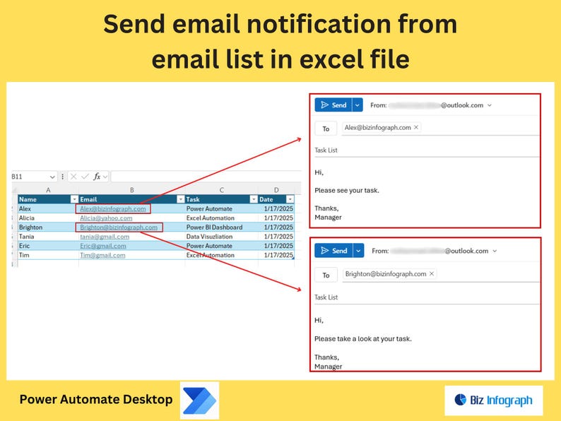 Excel Email Notifications Example Send Multiple Emails From Email List in Excel File - Etsy