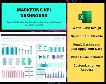Marketing KPI Dashboard - Excel Template | Sales Dashboard | Executive Dashboard | Dynamic and Flexible Dashboard | Marketing KPI Template