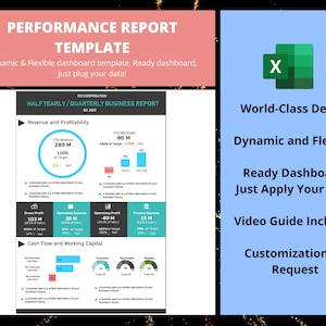 Performance Report Template | Excel Template | Finance Dashboard | Dynamic Flexible Dashboard | Reporting Dashboard