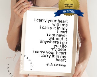 I Carry Your Heart With Me | I Carry Your Heart Printable | EE Cummings Quotes | Printable Wall Decor | EE Cummings Wall Art | Love Poem Art