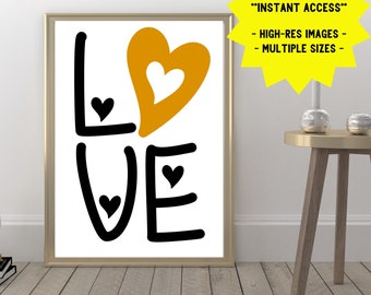 LOVE Printable Wall Art for Home or Office Decor / Word LOVE in Gold Printable Art / Philadelphia Love Park Inspired Printable Sign