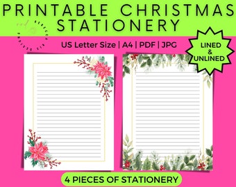 Printable Christmas Stationery: Floral Holiday Letter Paper (Digital Download)
