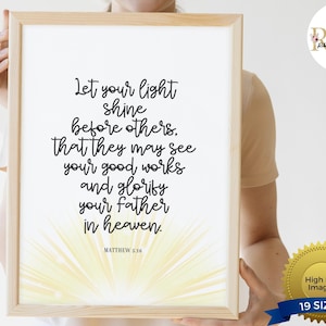 Matthew 5 16 Printable | Let Your Light Shine Print | Bible Verse Wall Art | Printable Wall Decor | Religious Wall Art Poster | Download