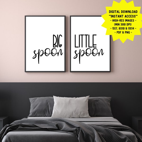 Big Spoon Little Spoon Set of 2 Printable Wall Signs For Home Decor / Printable Art for Couples / Bedroom Decor / Modern Farmhouse Chic Wall