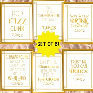 Gatsby Champagne Party Sign Set: Roaring 20s Decor (Digital Download)