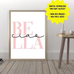 Ciao Bella Printable Art: Italian Phrase Pink Wall Decor (Digital Download)