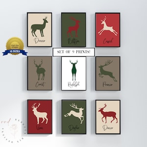 Santas Reindeers Printable Wall Art | Christmas Gallery Wall Art Set of Prints | Christmas Printable Wall Decor | Reindeer Print | Rudolph