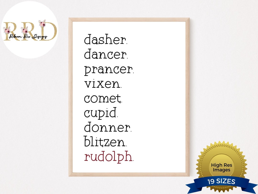 Reindeer Names Printable Wall Art Christmas Prints Holiday Wall Decor ...