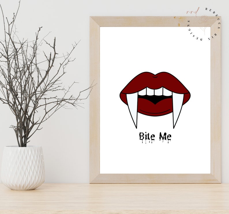 Halloween Printable Wall Art Bite Me Vampire Lips, Boo, Dancing
