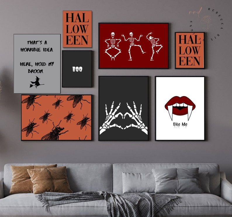Halloween Printable Wall Art Bite Me Vampire Lips, Boo, Dancing