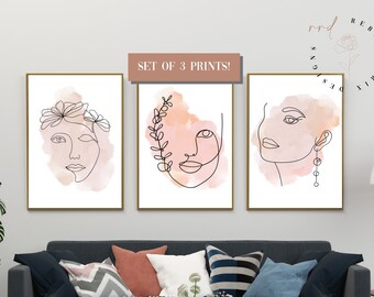 Boho Line Art Prints: Woman Portrait Set of 3 (Digital Download)